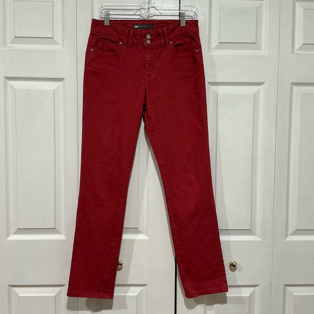 🩷 Levi’s Mid Rise Skinny Red/Orange Denim Jeans Straight Button Pockets (01400)